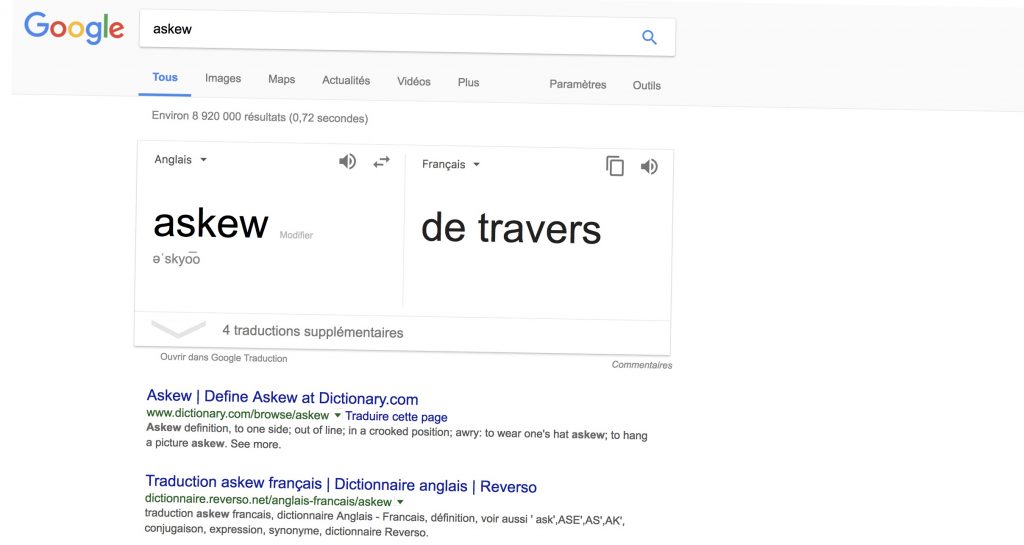 La page de résultat de Google est penchée - Google askew