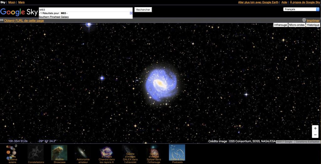 La galaxie M83 dans Google Sky