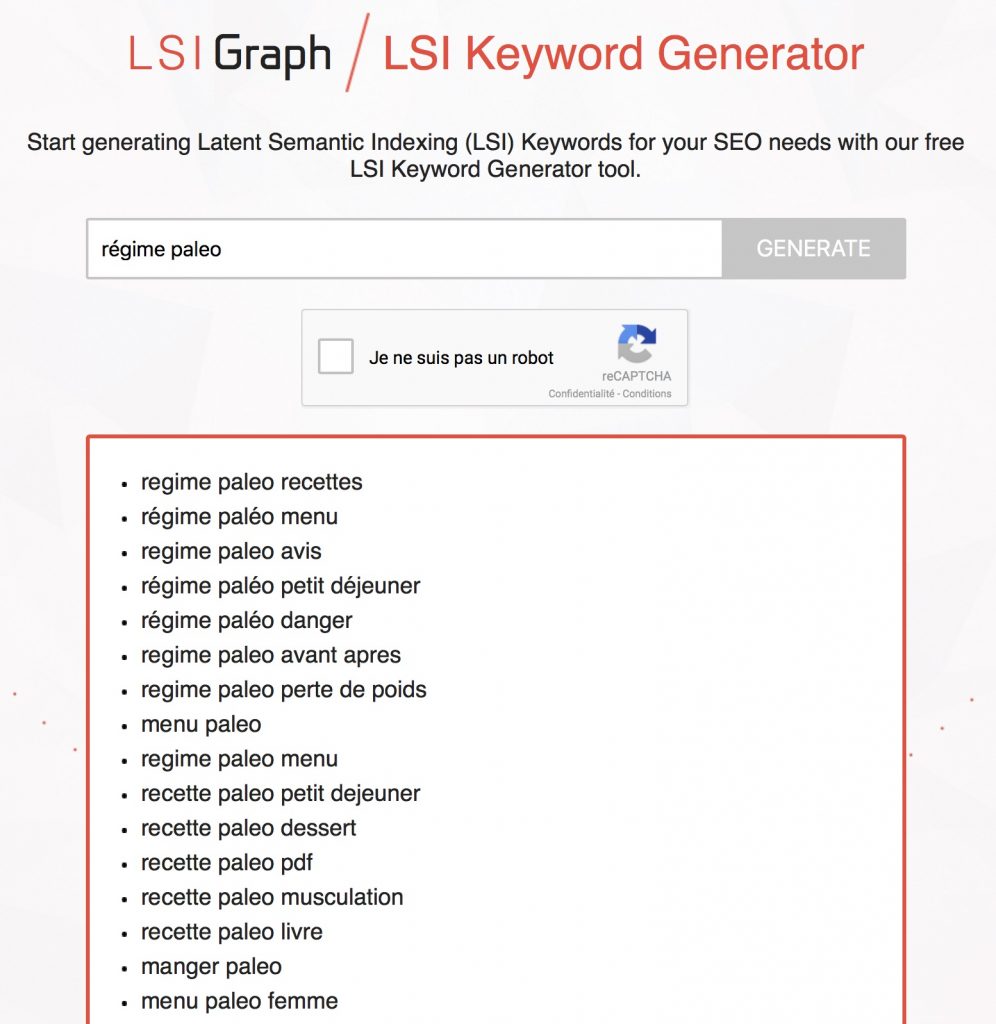 LSI Graph, recherche de mots-clés