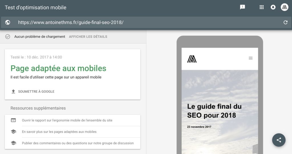 Test d'optimisation mobile