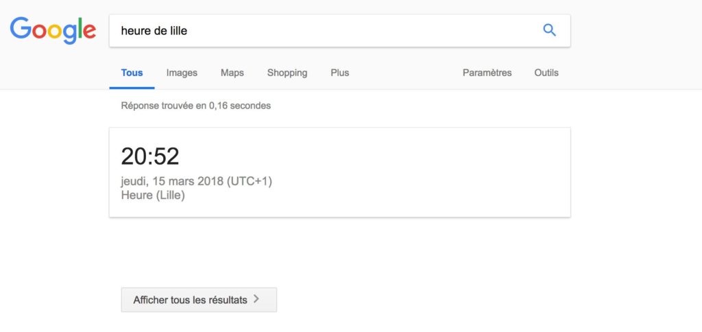 Résultat unique sur Google