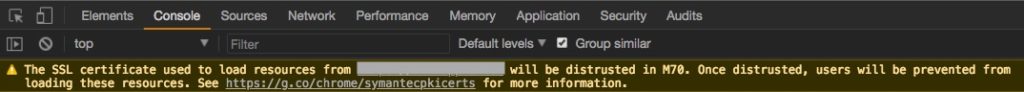Certificat SS chrome : message d'avertissement dans l'inspecteur