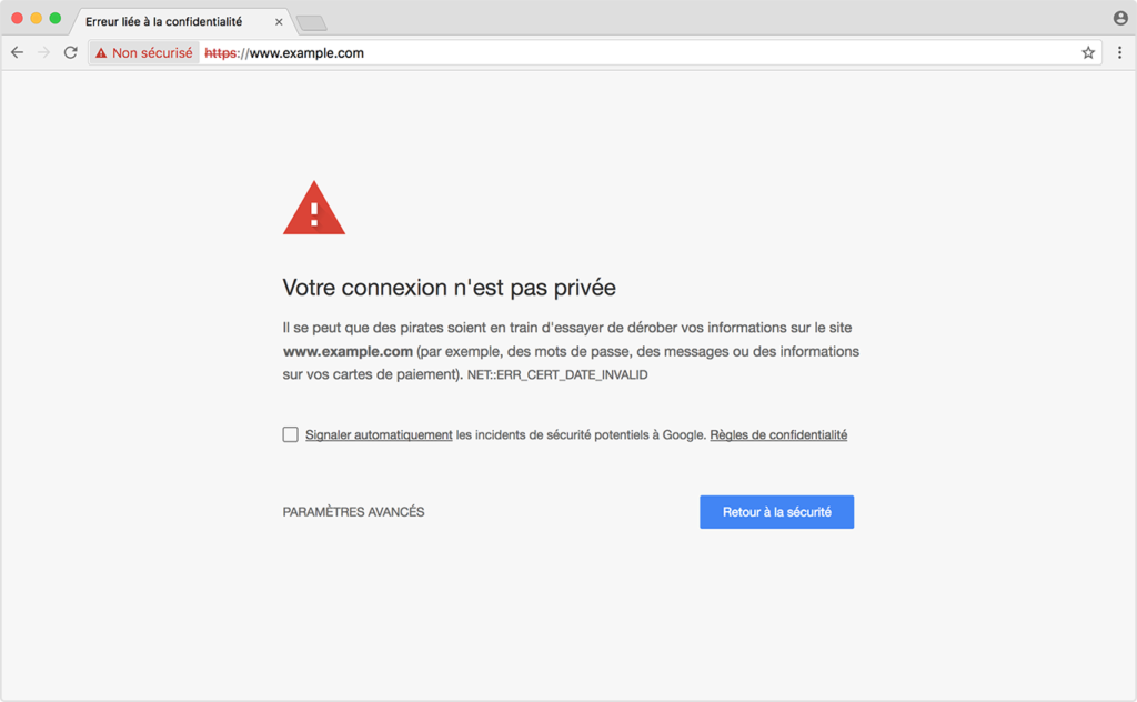 Certificat SSL expiré, erreur de connexion au site